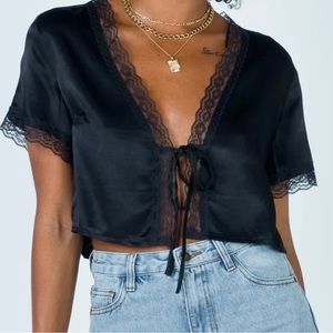 Princess Polly Top - Size 10 - Black Top with tie in the front and lace details